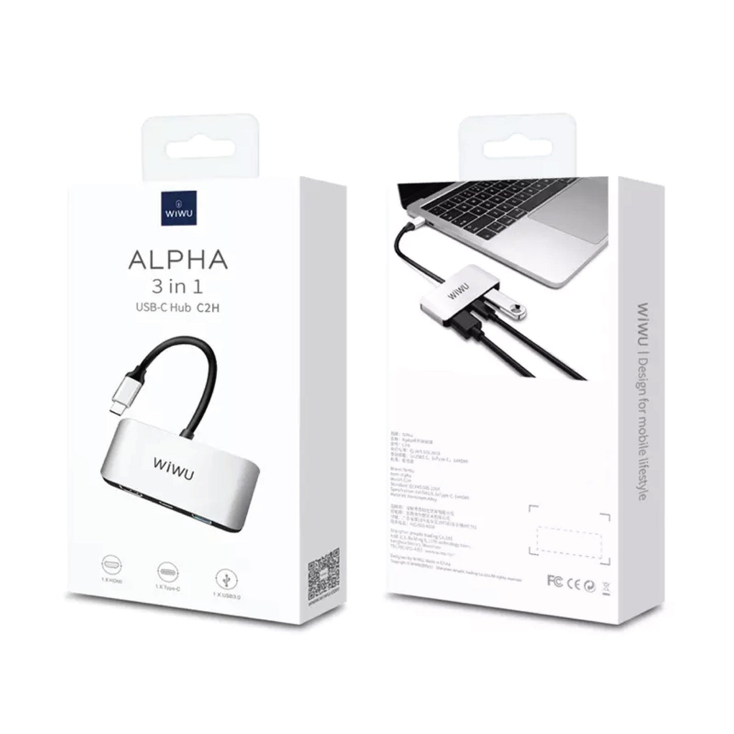 WiWU Alpha C2H 3 in 1 USB Type C HUB - PIneApple