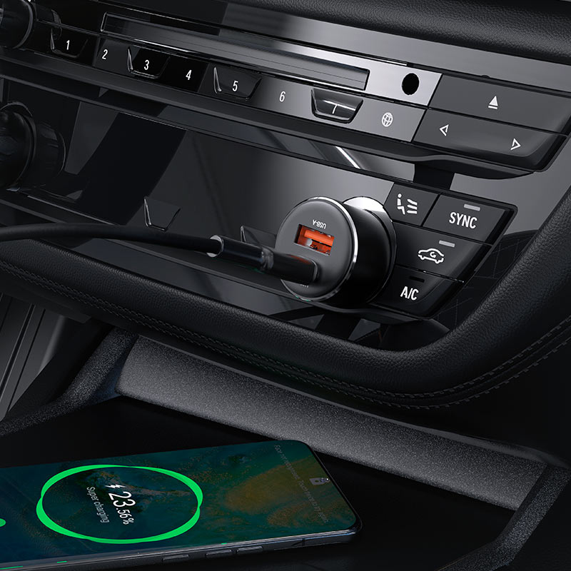 AceFast 60W USB-C + USB-A Transparent Car Charger - MFI Approved
