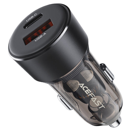 AceFast 60W USB-C + USB-A Transparent Car Charger - MFI Approved