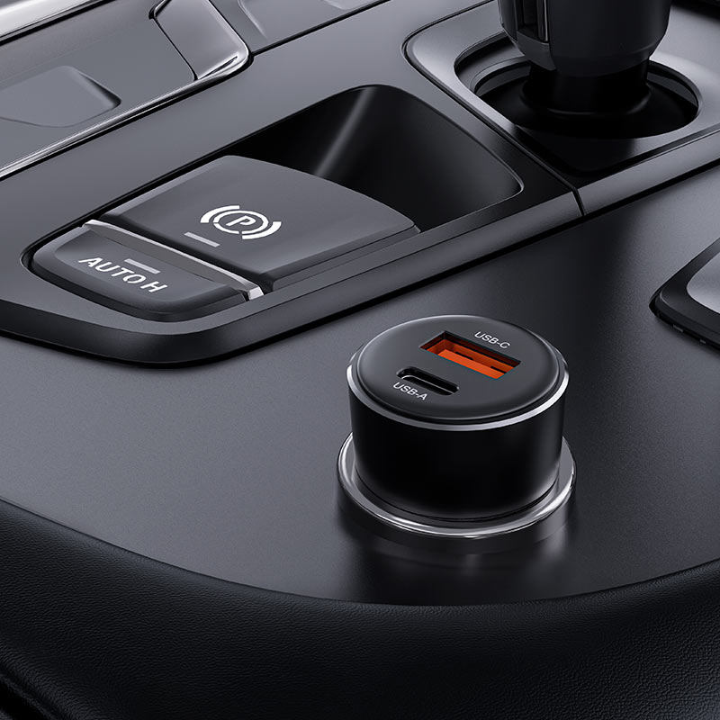 AceFast 60W USB-C + USB-A Transparent Car Charger - MFI Approved