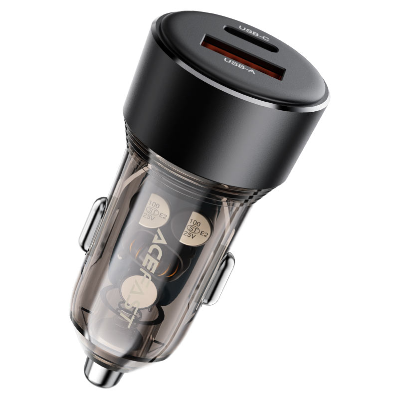 AceFast 60W USB-C + USB-A Transparent Car Charger - MFI Approved