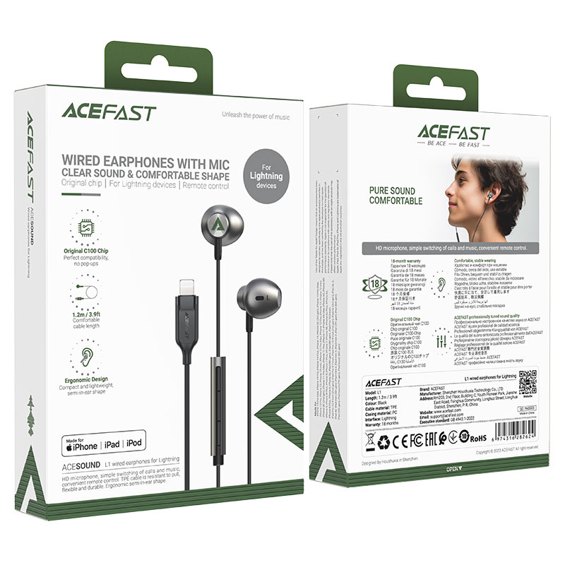 ACEFAST Lightning Wired Earphones with Mic - PineApple